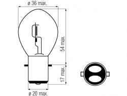 Bosma lemputė BA20d, 35/35W, S2 