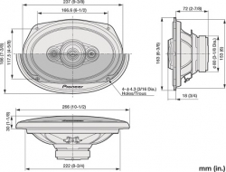 Pioneer, TS-A6961F 6x9" 4-juostų koaksialiniai garsiakalbiai 